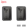 Two black heavy duty electric tool holder racks with mounting holes and screws.