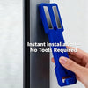 A hand holds a blue magnetic spray can holder designed for instant installation without tools.