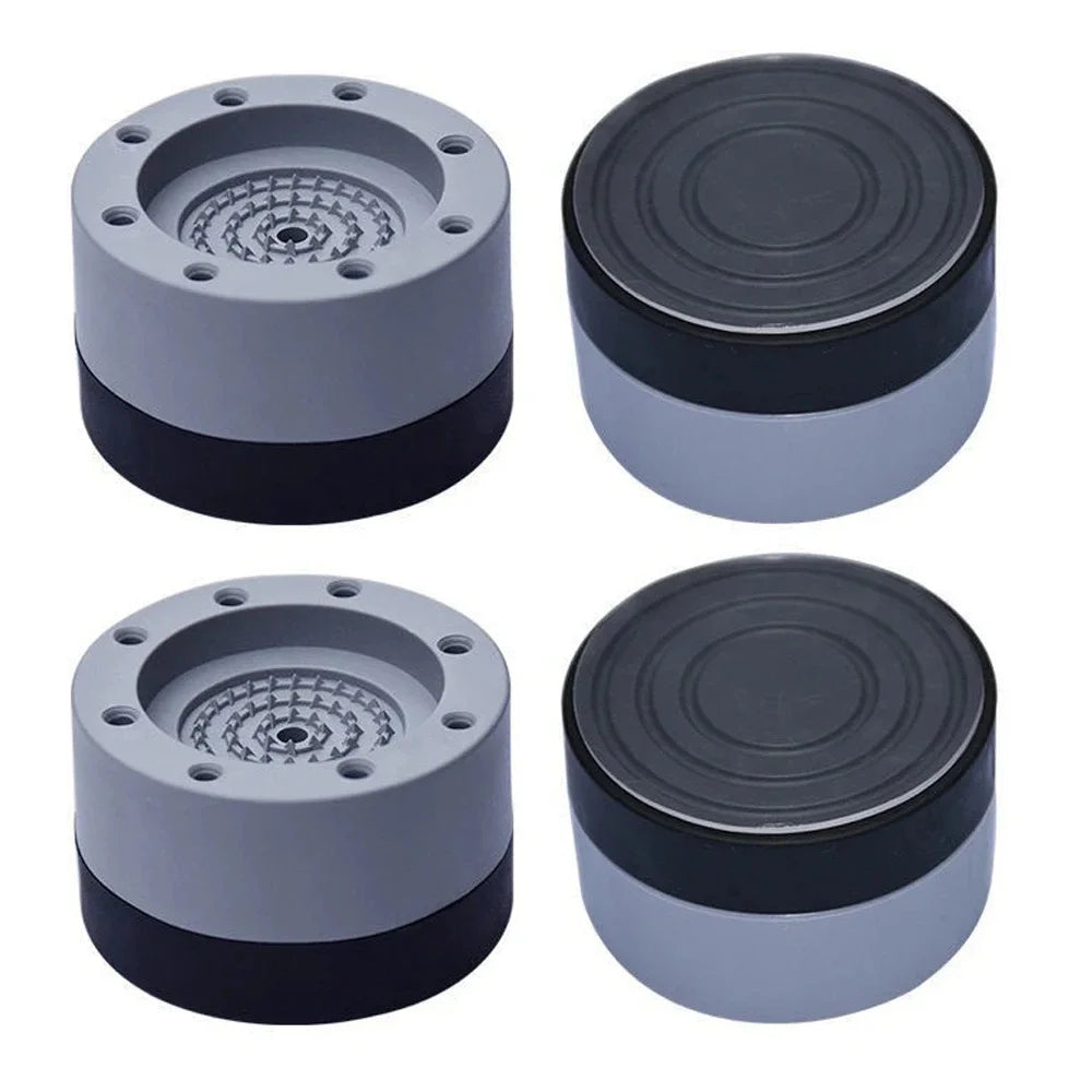 Two sets of anti-vibration silicone feet pads for appliances, shown in light gray and black.
