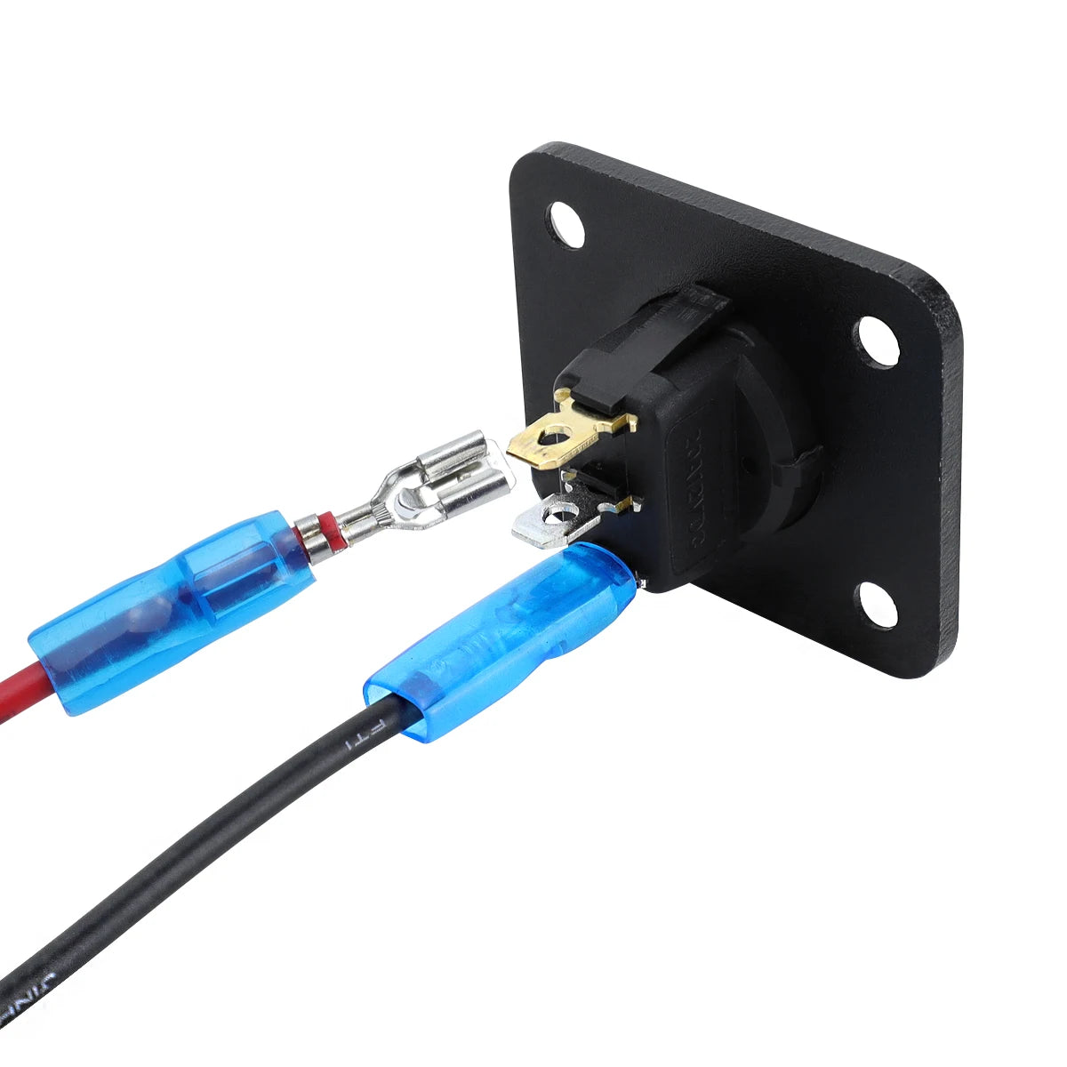 Black circular joystick switch panel with wiring harness and mounting plate
