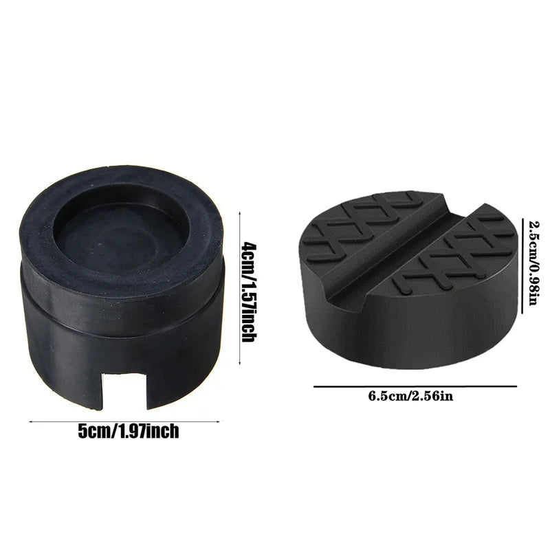 Schwarze Gummipuffer-Unterlage für eine universelle Autheber, 5 cm Durchmesser und 4 cm hoch.