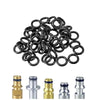 A collection of black rubber O-rings and various metal seals for repair kits