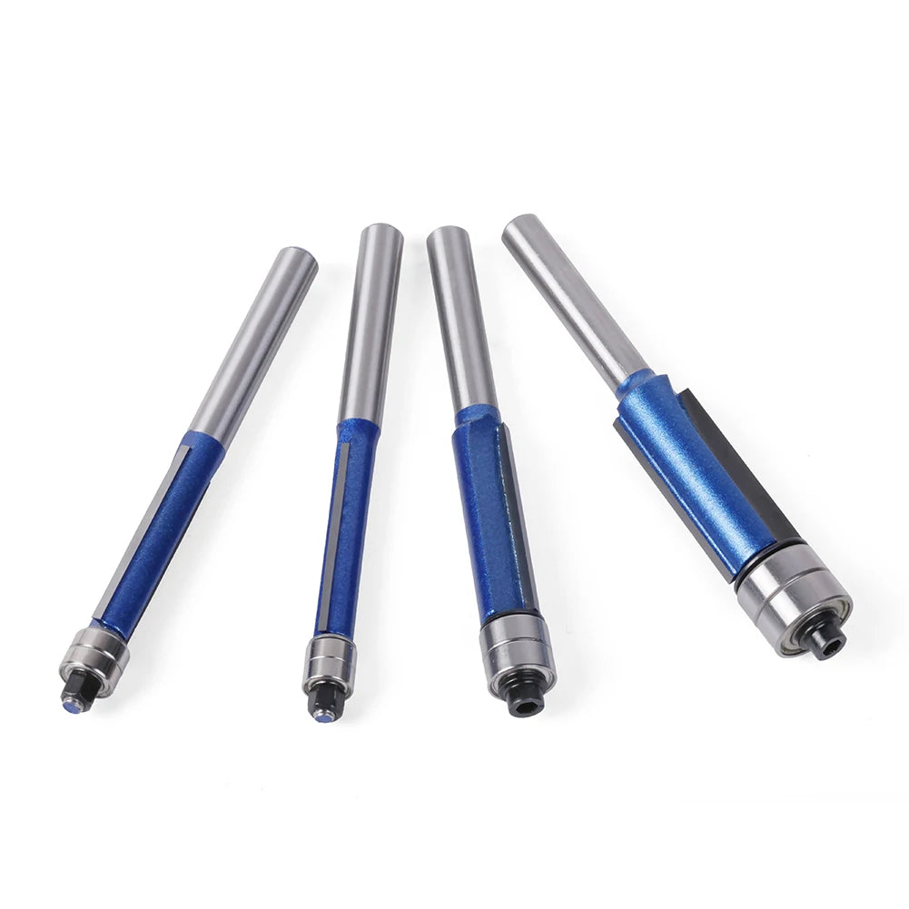 Tres brocas de router de precisión con ferrules plateadas y azules