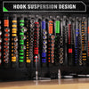 A display of hook suspension designs featuring various colored and sized sockets organized in a tool box setup.