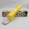 A yellow handheld pest catcher tool with a white tip is displayed next to its packaging box.