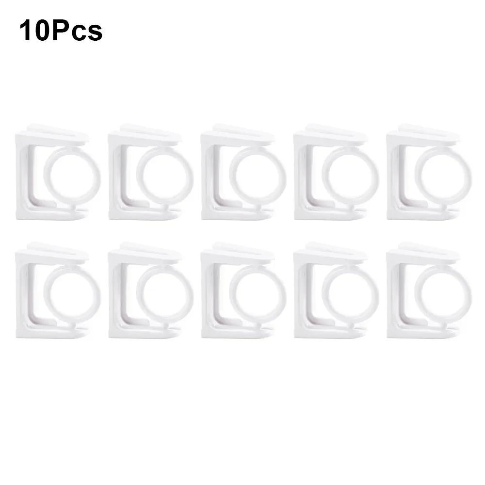 A set of ten white 360° rotating adhesive curtain rod brackets.