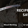 Nahaufnahme einer ARC-Sägeblattkante wird mit einem Holzstück für das Holzwerken gemessen.