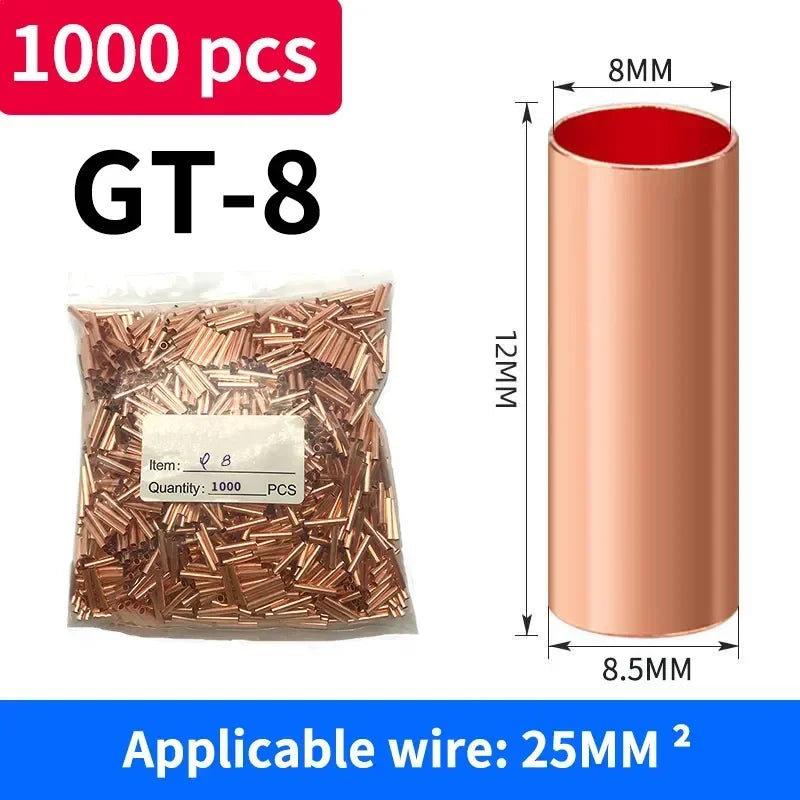 Bolsa de 1000 terminales de crimpado de cobre de color dorado con un diámetro exterior de 8 mm y un diámetro interior de 8.5 