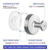Stainless steel suction cup hook with a round handle and white plastic ring for easy installation