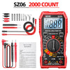Red digital multimeter SZ06 with a large display and various test probes and accessories