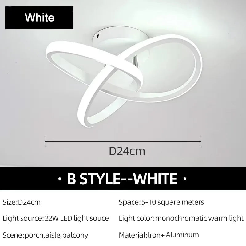 White B style modern LED ceiling light fixture mounted on a white ceiling.