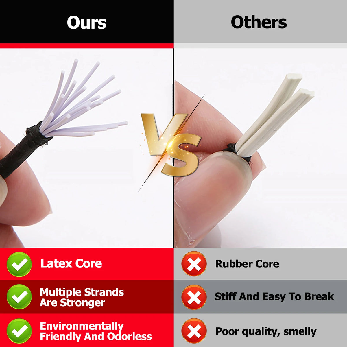 Comparison of a latex core product versus a rubber core product for bungee nets