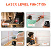 A 3-in-1 laser level function tool demonstrating cutting, ceiling measurement, building, and tiling applications.