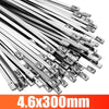 A close-up view of multiple heavy duty stainless steel cable ties with 4.6x300mm size.