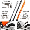 Kit of motorcycle side stand kickstands for KTM, showing various models and components across different years.