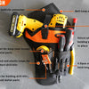 A yellow and black heavy-duty holster for holding power drill bits and tools.