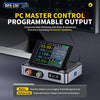 Regulador de fuente de poder DC digital con pantalla LCD que muestra mediciones de voltaje y corriente.