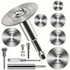 A set of high-speed steel cutting discs and related tools including a main disc, smaller discs, and mounting components.