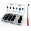 Caja de plástico con clips numerados para retenedores de carrocería y parachoques.