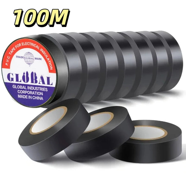 Roll of heavy-duty black PVC electrical insulating tape with a globe logo mark
