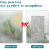 Before and after images showing easy patching of a window screen to prevent mosquito entry.