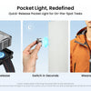 Une lampe de poche à poche avec un anneau de signal RGB est montrée à côté d'une main et d'une personne la portant sur ses vê