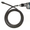 A heavy duty spring sewer cleaning tool with a coiled metal spring and a plastic handle attachment.