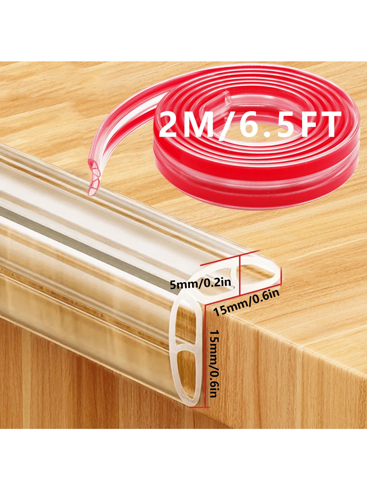 Roll of silicone edge protector strips with a red dispenser and various sized strips for furniture corners