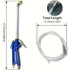 A blue heavy duty pneumatic cleaning gun with a long hose and various fittings.