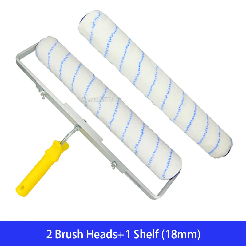 Un juego de dos cabezales de rodillo de pintura blanca y una estantería para un set de rodillos de pintura pesado de 18mm.