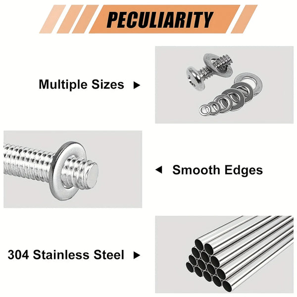 An assortment kit of precision 304 stainless steel washers showing multiple sizes, smooth edges, and material detail.