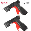 Two black and red reusable spray paint handles for DIY projects