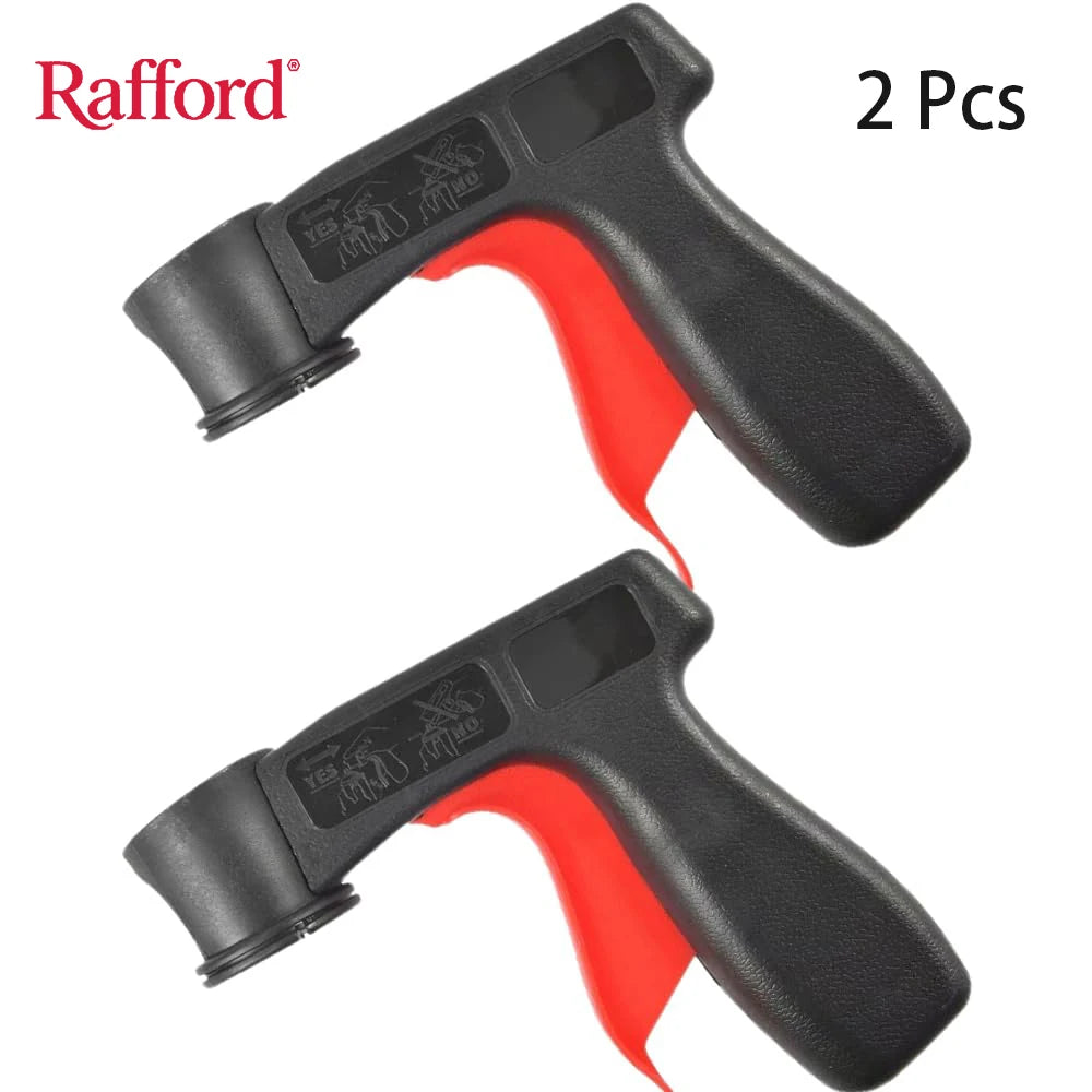Two black and red reusable spray paint handles for DIY projects