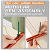 Modular pen assembly ruler used to draw straight or curved lines on a surface.