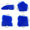 A set of blue silicone caulking tools for grout and joint sealing, shown in various shapes and sizes.