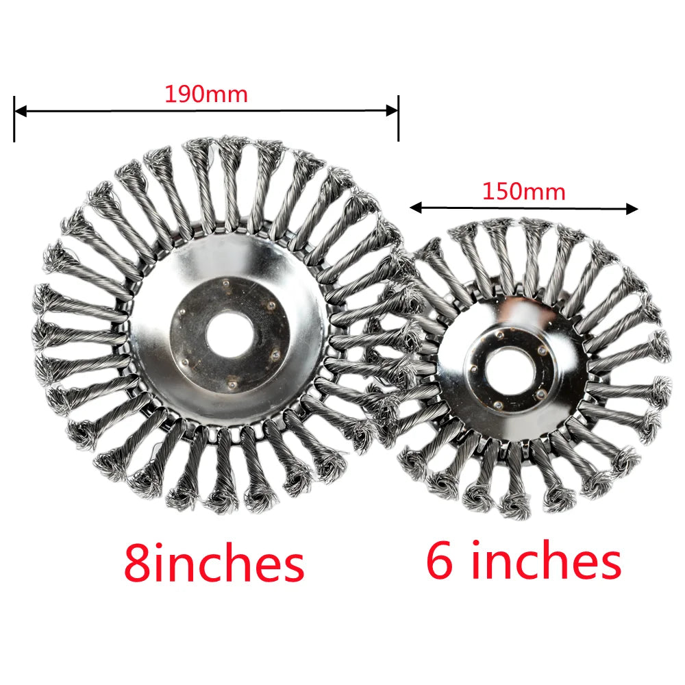 Two universal trimmer heads, 190mm and 150mm in size, for gas or petrol lawn mowers.