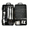 A black precision screwdriver repair kit with various tools and bits organized in a storage case.