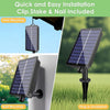 Solar string lights shown in hook, stake, and wall mounting configurations.