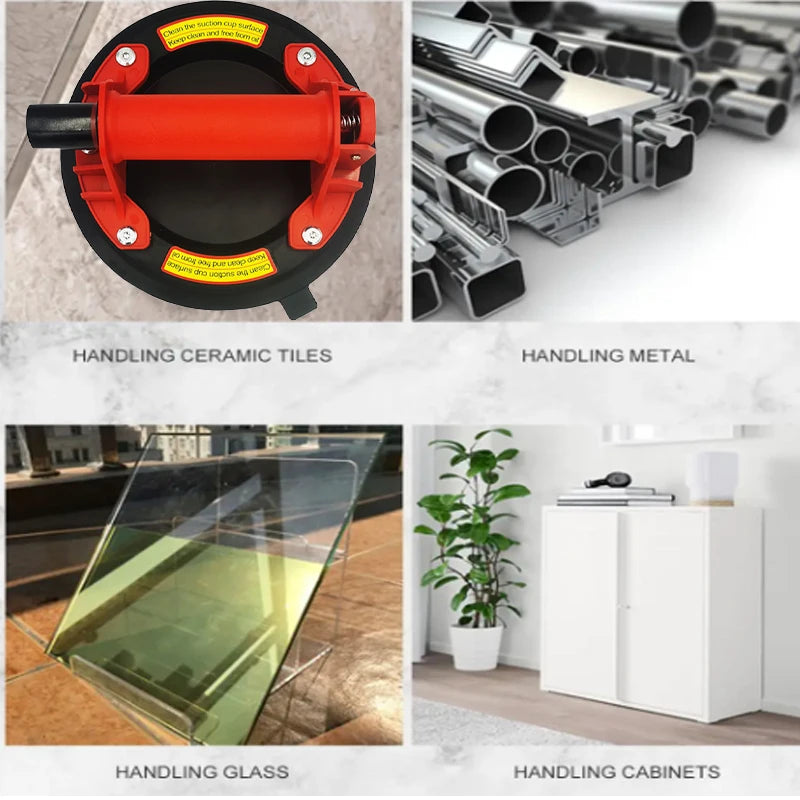 Divers outils robustes incluant un levier à ventouse pour carreaux de céramique, métal, verre et armoires.