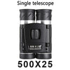 A black single telescope with a 500x25 magnification and 5000m/5000000m range.