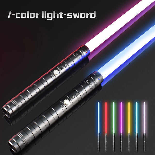 A 7-color light-sword with multiple colored beams shown against a dark background.