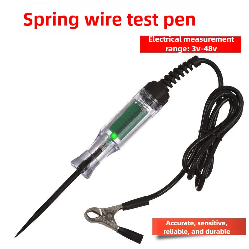 Stylo de test à fil pour électricité avec pointe verte et cordon noir.