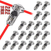 A collection of silver T-type wire splice connectors in various pack sizes, including 10, 20, and 30 pieces.