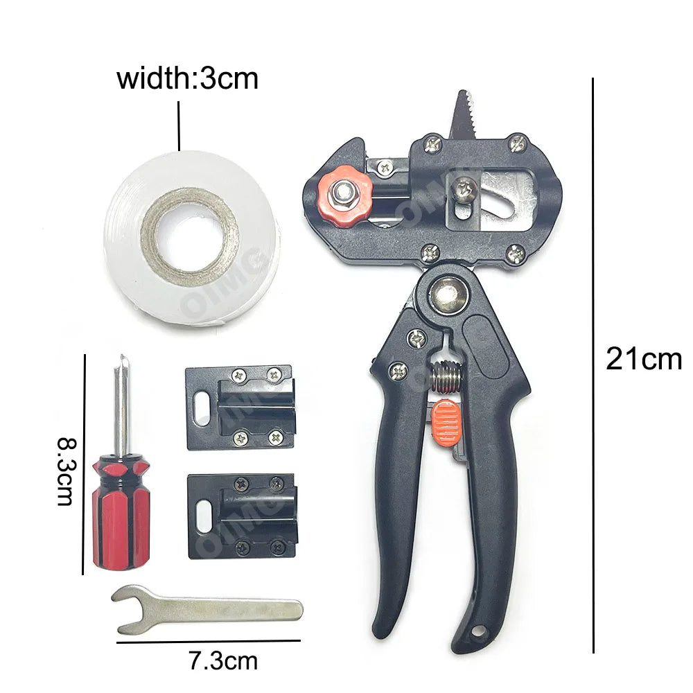 A professional grafting and pruning set featuring various tools including pliers, cutters, and a specialized tool.
