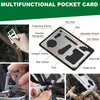 A multifunctional pocket card showing various tools like a positioning wrench, saw, can opener, and knife.