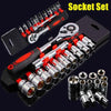 A black socket set with 12 chrome-plated sockets and a handle shown against a dark background.