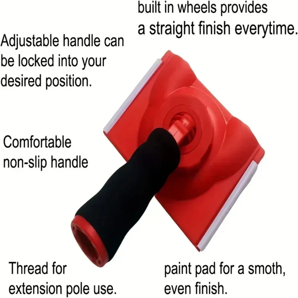 A red paint edge trimmer tool with a black handle and a thread for extension pole use.