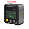 A black magnetic inclinometer device with a digital display showing 0.00 degrees.