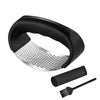 Black manual press with a stainless steel plate and a separate pestle tool.