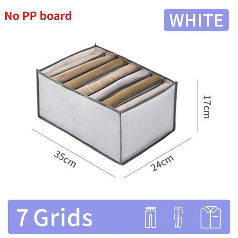 White fabric storage organizer box with seven grids for versatile fabric storage